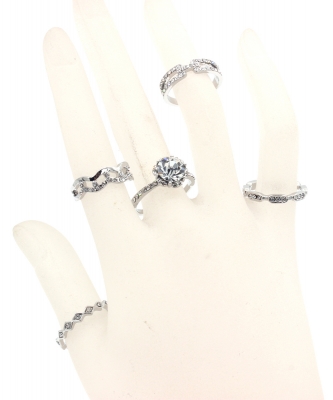 5Pcs  Rhinestone Ring Set  RZ300126 SILVERCL